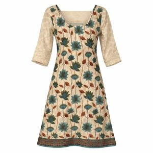 Indian Kurthi Kurti Top Womens Medium Long Embroidered Ornate Flowers Rhinestone